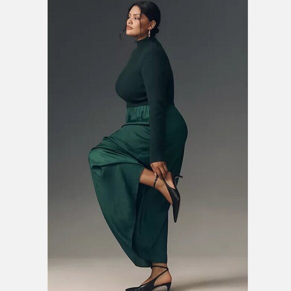 Anthropologie 3X The Thea Twofer Sweater Dress Mock Turtle Neck Holly Green NWT - Picture 2 of 8